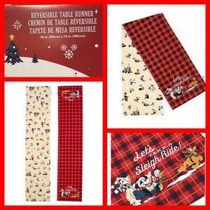 Disney Mickey & Friends Reversible Holiday Red Checked Cotton Table Runner 72x16